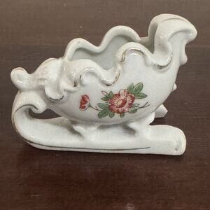 Porcelain Sleigh Made In Japan Victorian Floral Christmas Vintage Miniature